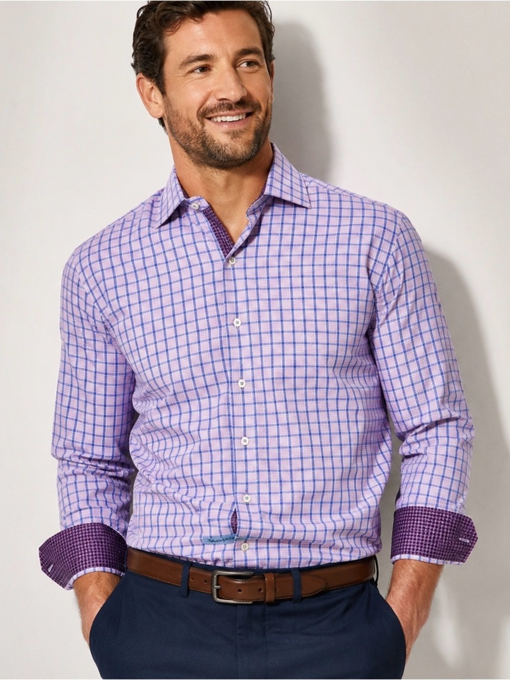 English Laundry Lavender and Purple Check Dress Shirt